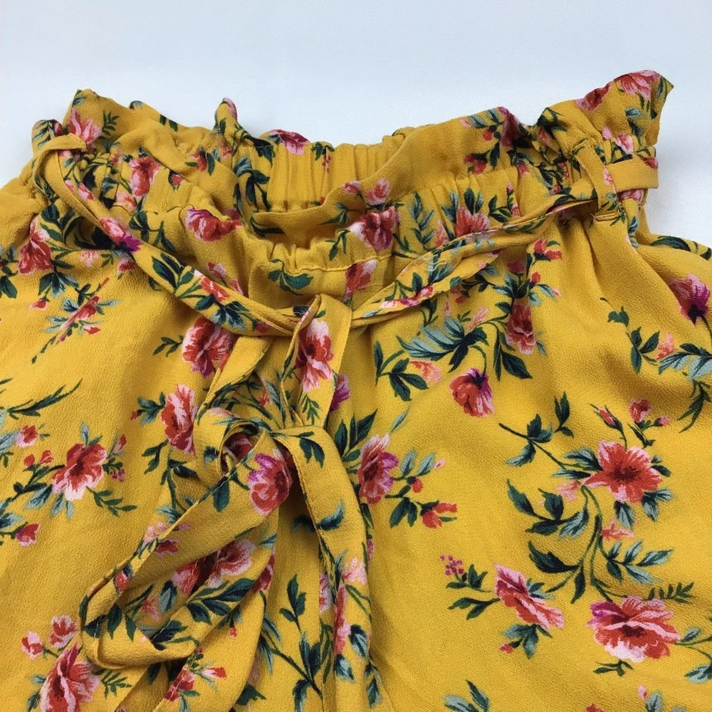 American Eagle Floral‎ Shorts High Waist Paper Bag Waist Yellow XXS - Picture 6 of 10